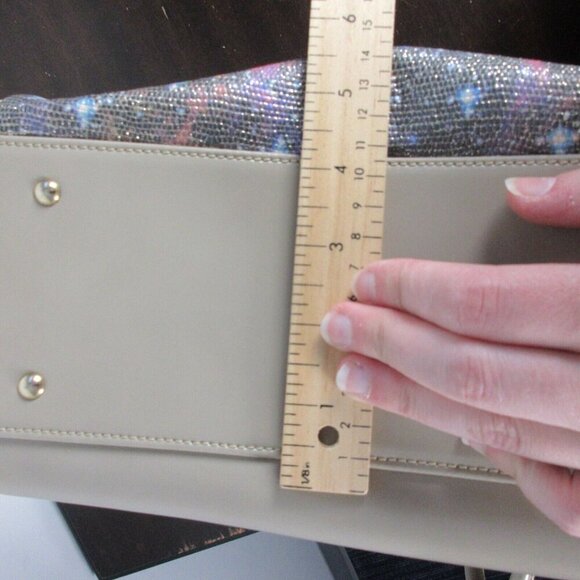 Gilda Tonelli Made in Italy Glittery Tote Bag Cream Glossy Purse Leather 980 - Picture 14 of 14